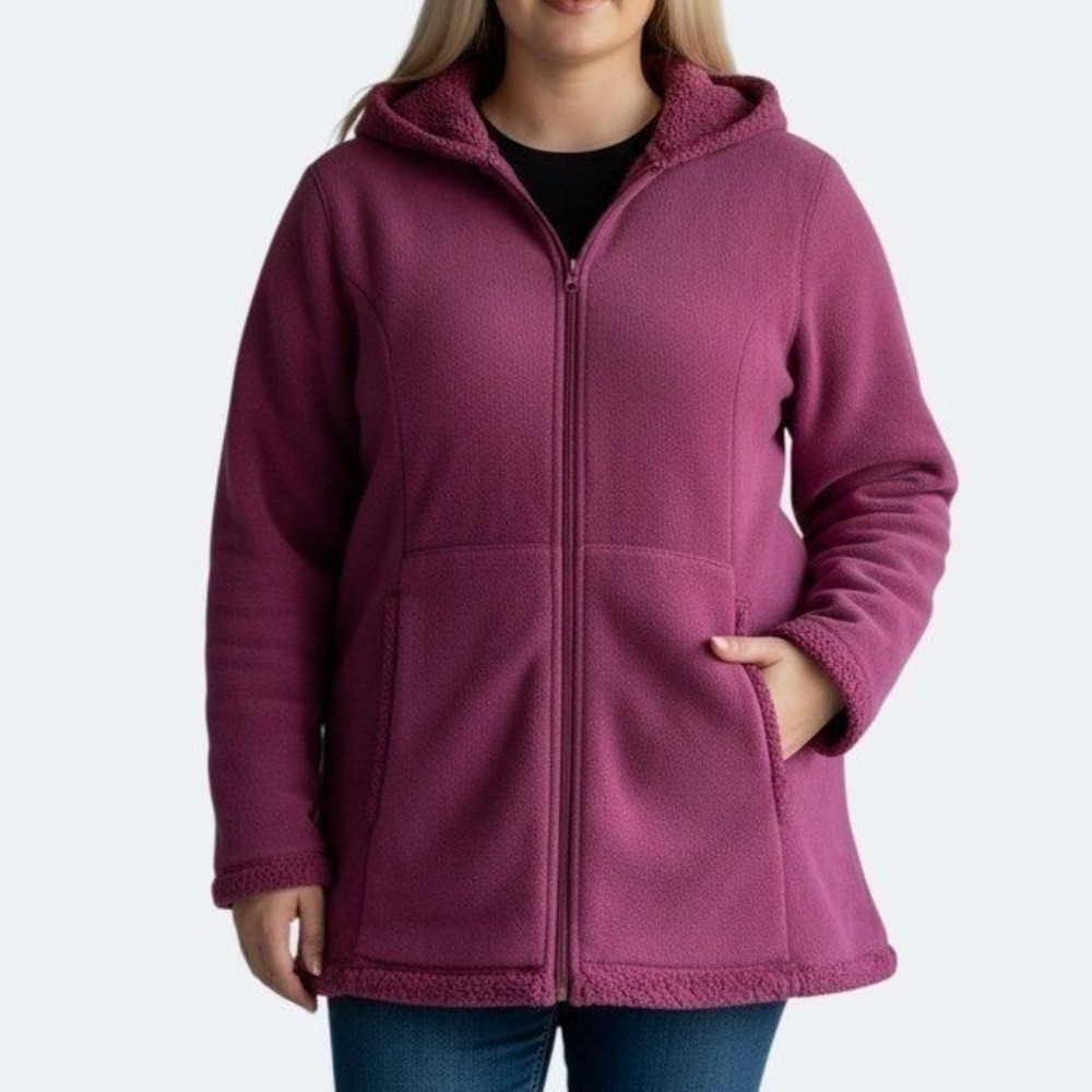 Faded Glory Womens XL Magenta Fleece Sherpa Lined Full Zip Hooded Jacket